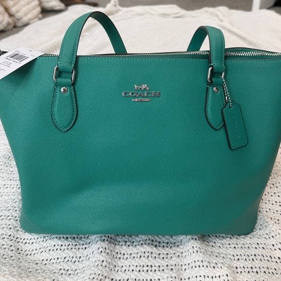 BRAND NEW Coach Green Leather Tote Shoulder Purse - Picture 1 of 9